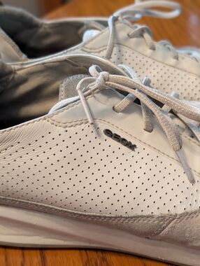 Geox Men's White Perforated Italian Leather Lace-Up Sneakers. Men's 9